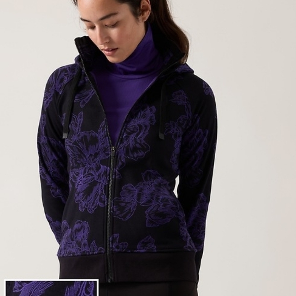 Women's Black and Purple Floral Zip-Up Hoodie